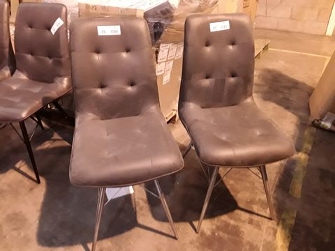 SIX DESIGNER GREY FAUX LEATHER SINGLE DINING CHAIRS: 2 ON STAINLESS STEEL LEGS, 4 ON BLACK