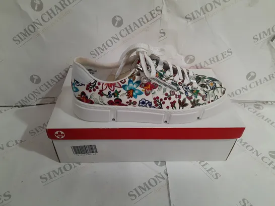 BOXED RIEKER LEATHER FLORAL PATTERN TRAINERS SIZE 6