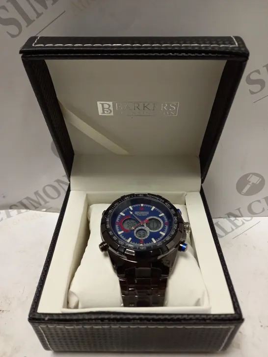 BOXED BARKERS OF KENSINGTON MEGA SPORT BLUE DIAL WATCH 