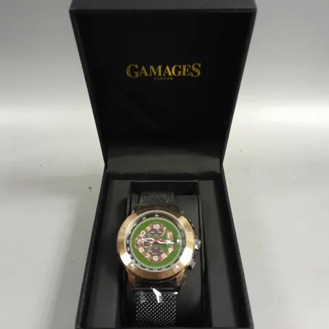 GAMAGES LIBERTY ROSE GREEN DIAL WATCH 