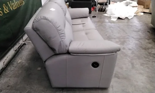 QUALITY BRITISH DESIGNER G PLAN MANUFACTURED STRATFORD 3 SEATER ELECTRIC RECLINER DBL SOFA - CAMBRIDGE GREY LEATHER 