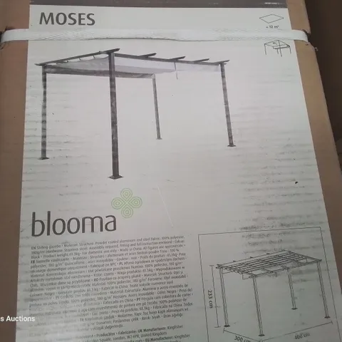 BOXED BLOOMA MOSES 4 × 3M SLIDING FABRIC ROOF GAZEBO