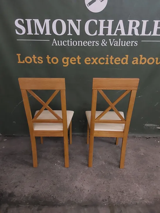 SET OF 2 KENDAL OAK DINING CHAIRS WITH IVORY SEAT PADS