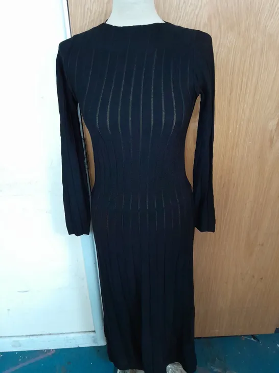 ZARA RIBBED LONGSLEEVE MAXI DRESS IN BLACK SHEER SIZE M RRP £49.99