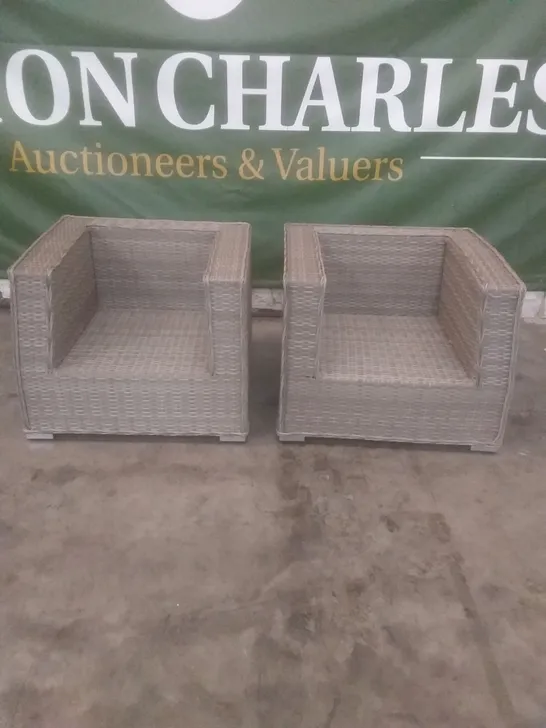 X2 RATTAN EFFECT GARDEN ARMCHAIRS GREY