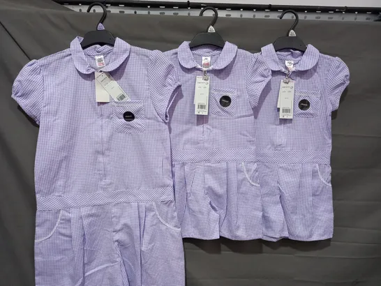 BOX OF APPROXIMATELY 250 GIRLS SCHOOL GINGHAM PURPLE PLAYSUITS IN VARIOUS SIZES - COLLECTION ONLY