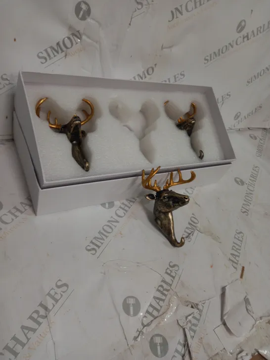 BOXED ALISON CORK SET OF 3 WALL HOOK STAGS