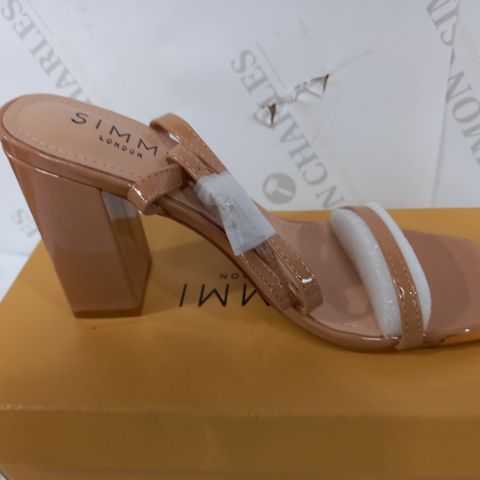 BOXED PAIR OF SIMMI STRAPPY WEDGED SHOES - CAMEL COLOUR - UK 4