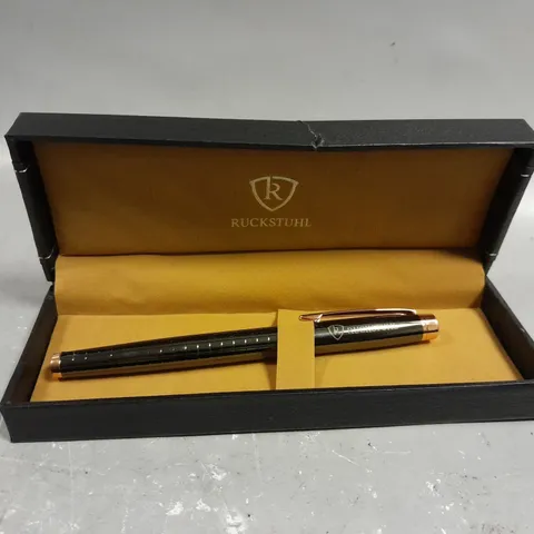 RUCKSTUHL STAINLESS STEEL LUXURY PEN IN GIFT BOX – BLACK & ROSE GOLD COLOUR CASE