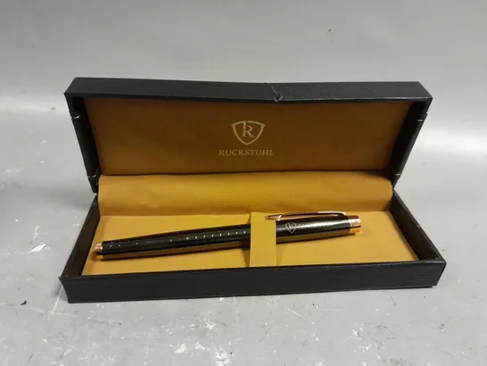 RUCKSTUHL STAINLESS STEEL LUXURY PEN IN GIFT BOX – BLACK & ROSE GOLD COLOUR CASE