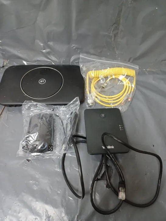 BOX OF APPROXIMATELY 15 ASSORTED ELECTRICXAL ITEMS TO INCLUDE ROUTERS, CABLES AND A MOUSE