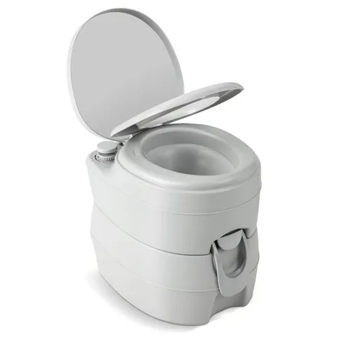 BOXED COSTWAY 20L PORTABLE TOILET WITH REMOVABLE WASTE TANK & LEAK-PROOF SEAT & FLUSH PUMP - GREY (1 BOX)