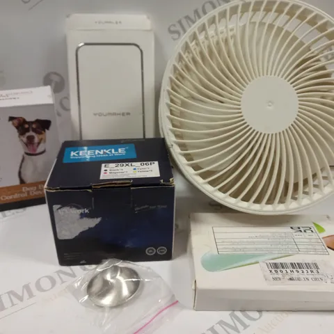 BOX OF APPROX 6 ASSORTED ITEMS TO INCLUDE DOG BARK CONTROL DEVICE, COOLING FAN, UV LED MINI NAIL LAMP, ETC 