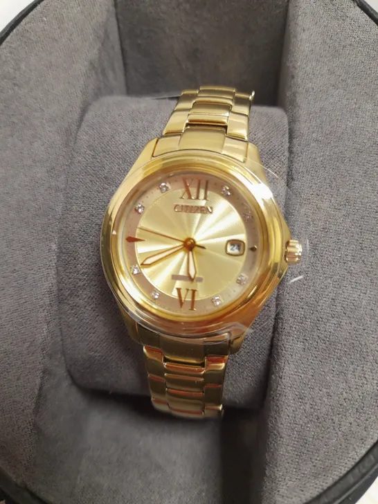 CITIZEN ECO-DRIVE GOLD WATCH WITH BRACELET CLASP DETAIL