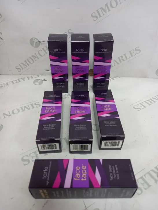 BOX OF 7 TARTE FACE TAPE FOUNDATION 30ML TO INCLUDE 47N DEEP NEUTRAL, 57N RICH NEUTRAL, 22B LIGHT BEIGE ETC