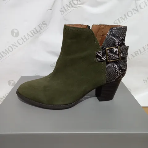 VIONIC NAOMI SNAKE ANKLE BOOTS, KHAKI - SIZE 7