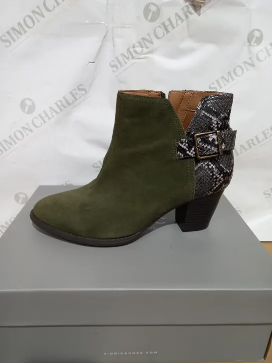 VIONIC NAOMI SNAKE ANKLE BOOTS, KHAKI - SIZE 7