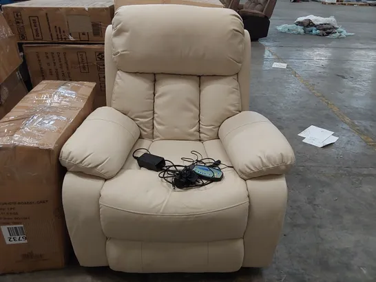 DESIGNER CREAM LEATHER ELECTRIC RECLINING CHAIR (1 ITEM)