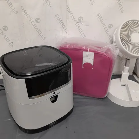 APPROXIMATELY 12 ASSORTED ITEMS TO INCLUDE COOKS ESSENTIALS AIR FRYER, FOLDABLE FAN, TRAVEL VANITY CASE, ETC - COLLECTION ONLY