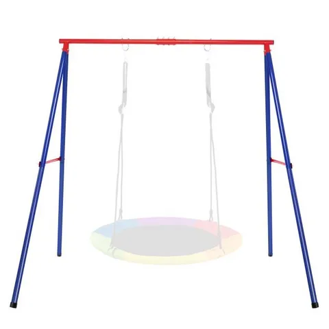 BOXED COSTWAY METAL SWING FRAME WITH GROUND STAKES AND CARABINERS - BLUE & RED