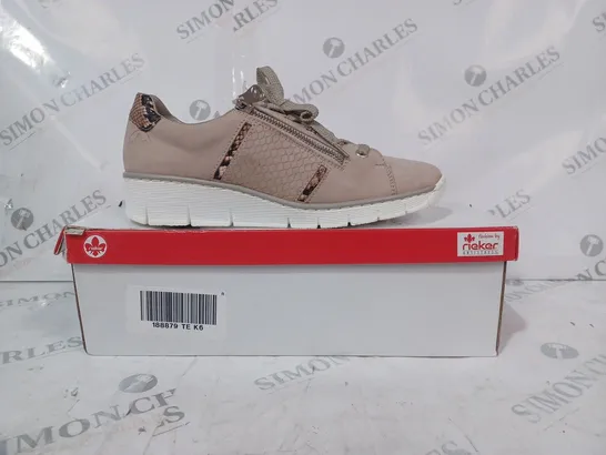 BOXED PAIR OF RIEKER TRAINERS IN TAUPE SIZE 6