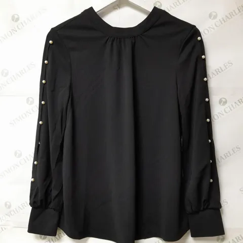 MONSOON LADIES PASCALE LONG SLEEVED TOP BLACK WITH FAUX PEARL DETAIL SIZE S