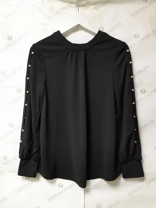 MONSOON LADIES PASCALE LONG SLEEVED TOP BLACK WITH FAUX PEARL DETAIL SIZE S