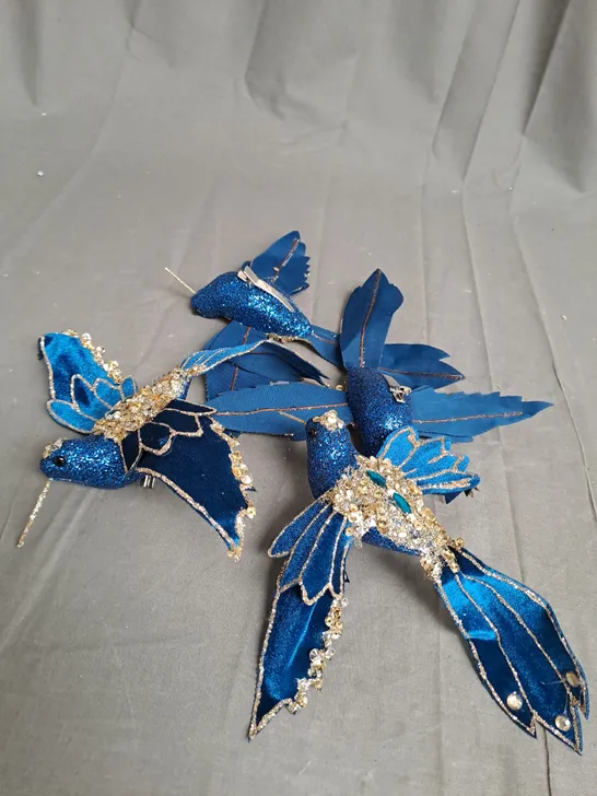 DECORATIVE BIRD CLIPS - BLUE/GOLD  X4 