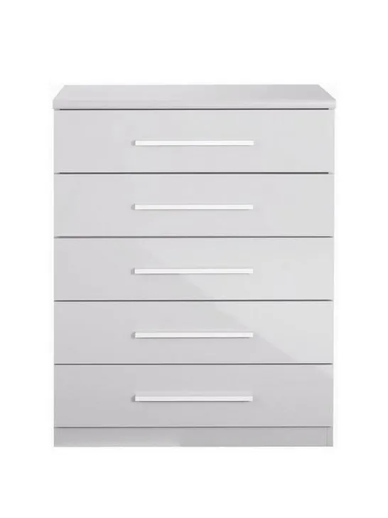 BOXED GRADE 1 PRAGUE WHITE GLOSS 5-DRAWER CHEST (1 BOX)