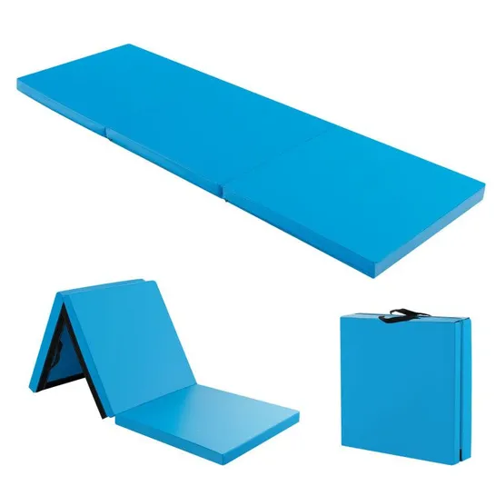 BOXED COSTWAY 6 X 2 FT TRI-FOLD GYM MAT WITH HANDLES AND REMOVABLE ZIPPERED COVER - BLUE