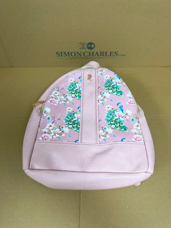 FABLE ENGLAND PEACOCK DETAIL BACKPACK IN BLUSH PINK