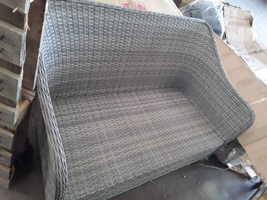LIGHT GREY WICKER 2 SEATER SOFA AND TABLE 
