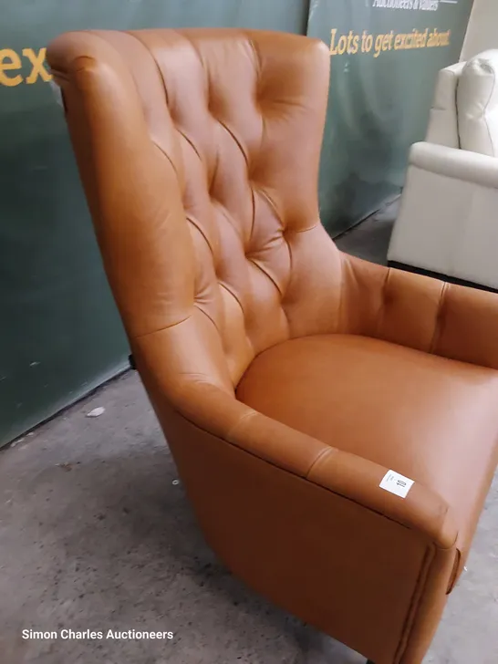 QUALITY ITALIAN DESIGNER ANTONIO BUTTONED BACK ARMCHAIR TAN LEATHER 