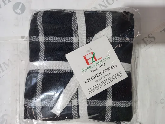 SET OF 4 EURO LINEN KITCHEN TOWEL PACKS IN BLACK (5 PER PACK)