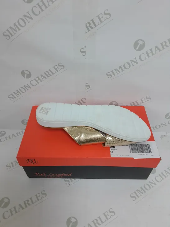 BOXED PAIR OF RUTH LANGSFORD SANDALS IN CHAMPAGNE GOLD SIZE 6