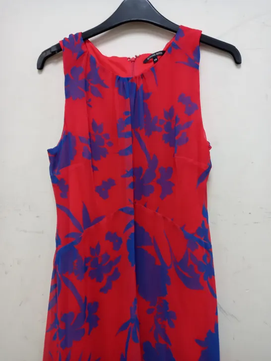 ROMAN PETITE CHIFFON DRESS IN FLORAL DESIGN IN RED/BLUE - SIZE 14