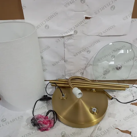 JOHN LEWIS DUO STANDING LAMP WITH BRASS BASE & WHITE LIGHT SHADE