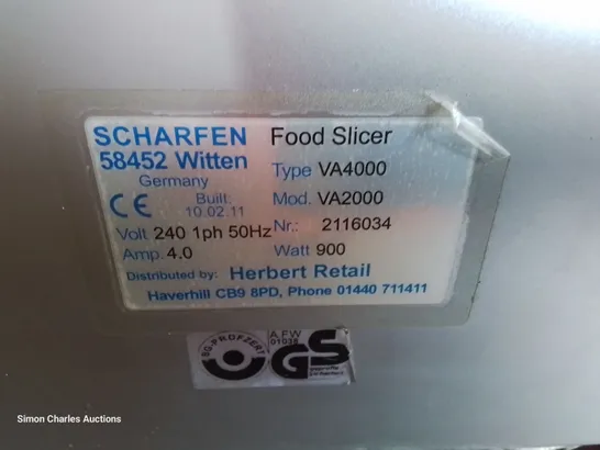 SCHARFEN ELECTRIC COLD MEAT SLICER Model VA4000