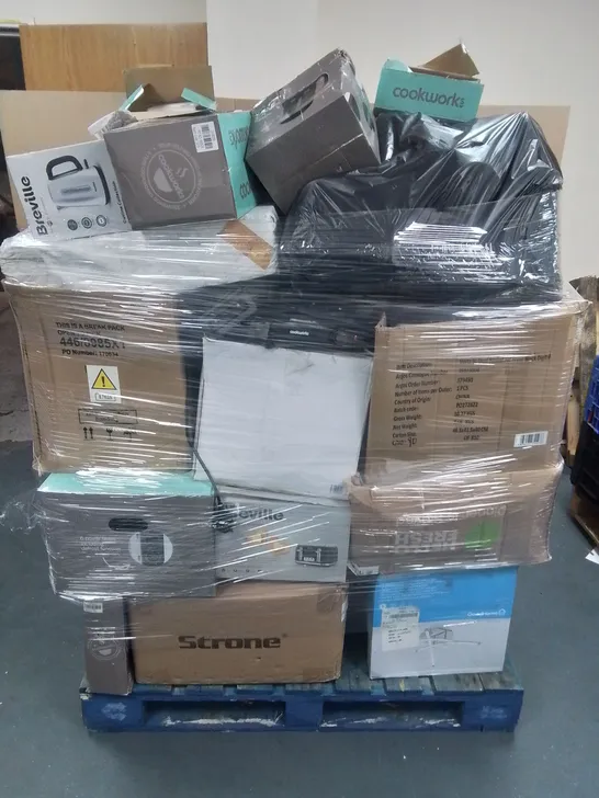 PALLET OF ASSORTED HOUSEHOLD ITEMS TO INCLUDE LED CEILING LIGHT, COOKWORKS KETTLES AND VORTEX AIRFRYER