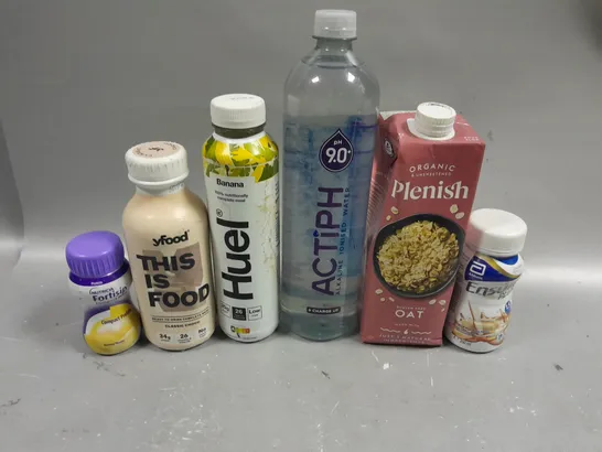 APPROXIMATELY 15 ASSORTED DRINK/FOOD SUPPLEMENT PRODUCTS TO INCLUDE OAT MILK, ENSURE PLUS, HUEL ETC 