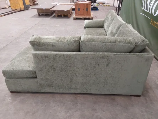 DESIGNER AMALFI FABRIC UPHOLSTERED CORNER CHAISE SOFA - MOSS GREEN 