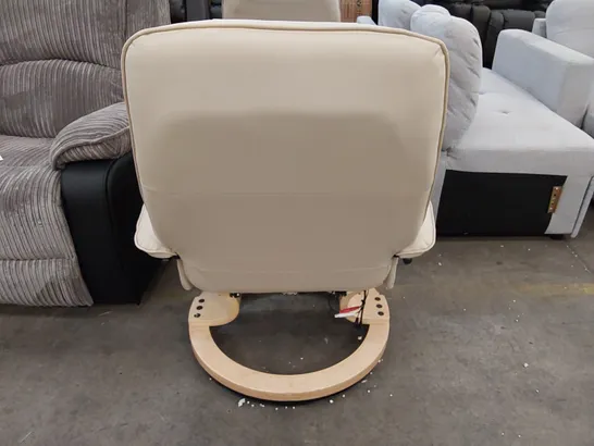 DESIGNER CREAM LEATHER SWIVEL CHAIR WITH FOOTREST (2 ITEMS)