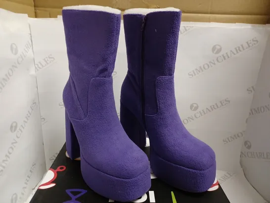 KOI VEGAN TELETUBBIES TINKY WINKY FLUFFY PLATFORM BOOTS - PURPLE SIZE 7