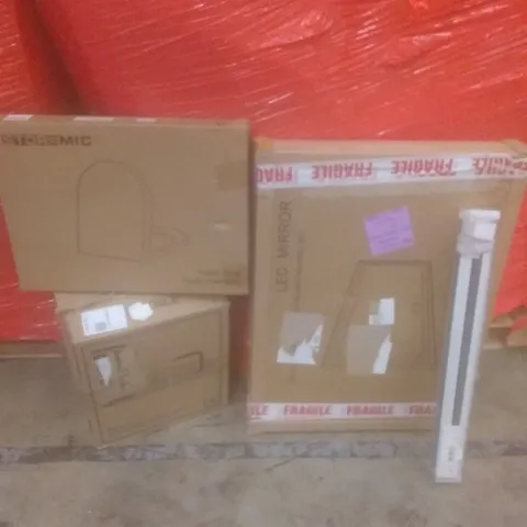 PALLET OF ASSORTED ITEMS INCLUDING LED MIRROR, TOILET RISER, TOILET SEAT