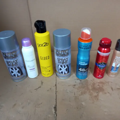 APPROXIMATELY 10 ASSORTED AEROSOLS TO INCLUDE GOT2B GLUED, SILVER WHEEL SPRAY PAINT, AND LOREAL COOL POWER ETC.