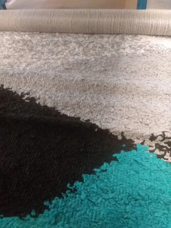 ALISSA SHAGGY GREY/TURQUOISE RUG - 156 X 200CM 