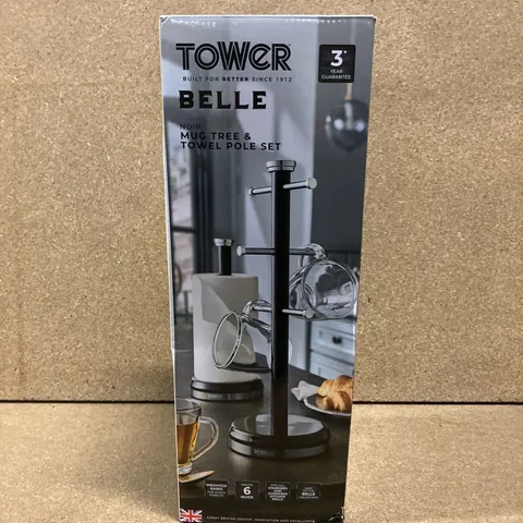 BOXED TOWER T826172 BELLE MUG TREE AND TOWEL POLE SET