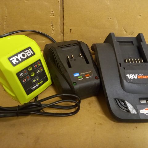 BOX OF APPROXIMATELY 5 ASSORTED HOUSEHOLD ITEMS TO INCLUDE BRIGGS & STRATTON BATTERY CHARGER, DRAPER BATTERY CHARGER, RYOBI CHARGING SYSTEM, ETC