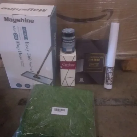 PALLET OF ASSORTED ITEMS INCLUDING 360 SWIVEL MOP HEAD, IPAD PROTECTIVE CASE, ARTIFICAL GRASS, CHRISTMAS WINDOW DECORATION