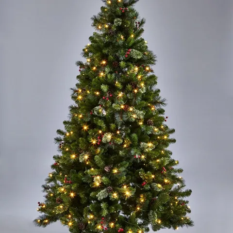 BOXED 7FT BROOKFIELD PRE-LIT PINE CHRISTMAS TREE WITH PINECONE AND BERRIES - COLLECTION ONLY